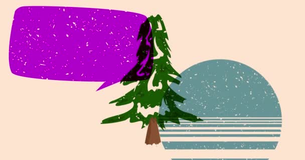 Risograph Pine Tree Speech Bubble Geometryczne Kształty Animacji Przenoszenie Obiektu — Wideo stockowe