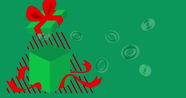 赤と緑のギフトボックスと幾何学的なグラフィックレトロの休日のテーマの背景ビデオ 最小幾何学的要素アニメーション ヴィンテージの抽象的な形 広告のためのイラスト — ストック動画