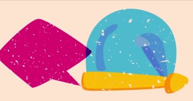 Konuşma balonlu ve geometrik şekilli Noel Baba Şapkası animasyonu. Moda riso grafik tasarım videosunda nesne taşınıyor.