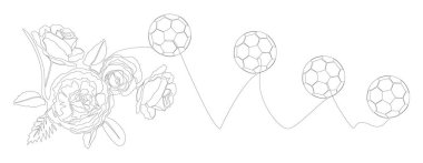 Gül çiçekli aralıksız bir futbol topu hattı. İnce Çizgi Çizgisi Spor Vektörü Konsepti. Contour Yaratıcı Fikirler Çiziyor.