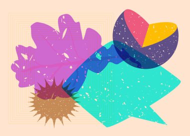 Sonbahar Yaprağı 'nı geometrik şekilli konuşma baloncuğuyla Risograph et. Geometri elemanları ile modayı gösteren riso grafik desen tasarımı nesneleri.