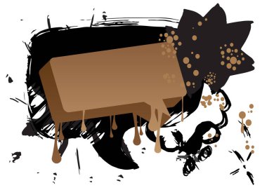 Siyah ve kahverengi graffiti konuşma balonu. Soyut modern mesajlaşma işareti sokak sanatı dekorasyonu, tartışma simgesi beyaz arkaplanda izole edilmiş kentsel resim tarzında gerçekleştirildi.