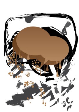 Siyah ve kahverengi graffiti konuşma balonu. Soyut modern mesajlaşma işareti sokak sanatı dekorasyonu, tartışma simgesi beyaz arkaplanda izole edilmiş kentsel resim tarzında gerçekleştirildi.