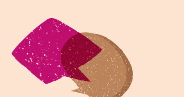 Konuşma baloncuğu animasyonlu renkli geometrik şekiller. Moda riso grafik tasarımlı nesne. Geometri ögeleri soyut risograph doku tarzı video.