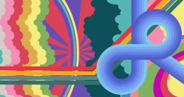 70 'lerin modası geçmiş arka plan animasyonu. 1970 'lerin sanat videosu. Minimalist Vintage Eski moda gökkuşağı renkli sanat eserleri.