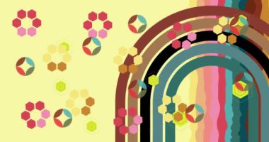 70 'lerin modası geçmiş arka plan animasyonu. 1970 'lerin sanat videosu. Minimalist Vintage Eski moda gökkuşağı renkli sanat eserleri.