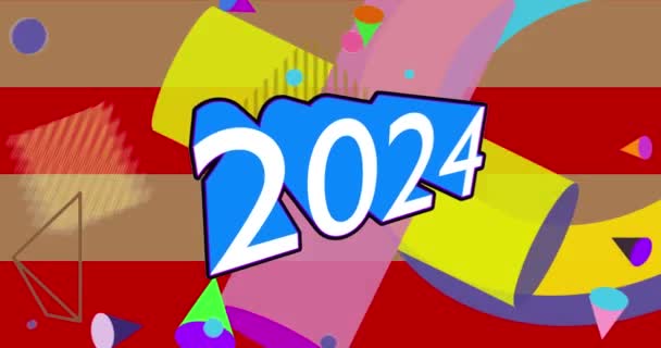 Número 2024 Vacaciones Retro Gráfico Geométrico Año Nuevo Tema Fondo — Vídeo de stock