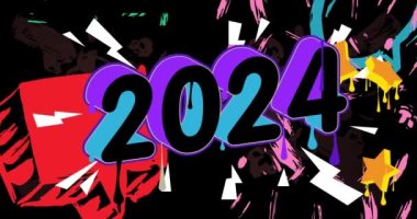 2024 Graffiti etiket animasyonu. Soyut modern sokak sanatı dekorasyon videosu kentsel resim tarzında sahnelendi.