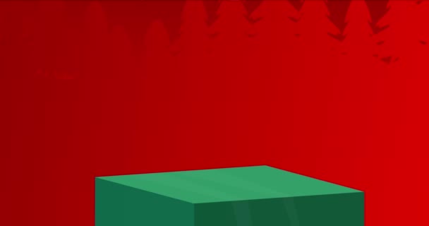 Animación Exhibición Productos Maqueta Verde Rojo Dorado Con Pino Tema — Vídeo de stock