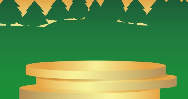 Зеленый Красный Золотой Макет Продукции Отображения Анимации Рождественской Тематической Сосны — стоковое видео