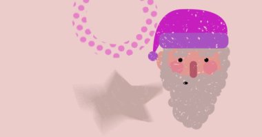 Risograph Noel Baba kafası, geometrik şekilli yüz animasyon. Moda riso grafik tasarım videosunda nesne taşınıyor.