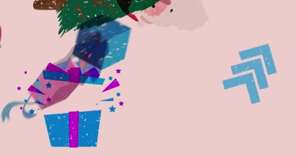 Férias Risógrafo Natal Com Bolha Fala Animação Formas Geométricas Pinheiro — Vídeo de Stock