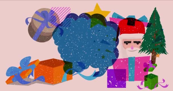 Risógrafo Vacaciones Navidad Con Burbuja Del Habla Formas Geométricas Animación — Vídeo de stock