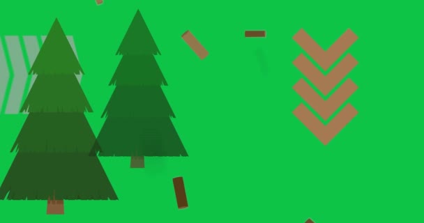 Video Latar Belakang Liburan Retro Grafis Geometris Pohon Pinus Minimal — Stok Video