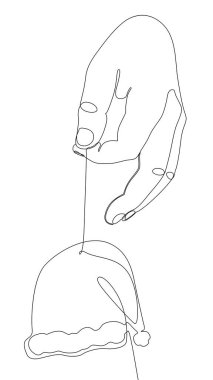 Noel Baba Şapkası ile aralıksız bir el çizgisi. İnce Çizgili Noel Resmetme Vektörü konsepti. Contour Yaratıcı Tatil Fikirleri Çiziyor.