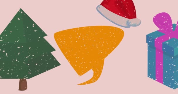Risograph Wakacje Boże Narodzenie Bańki Mowy Geometryczne Kształty Animacji Pine — Wideo stockowe
