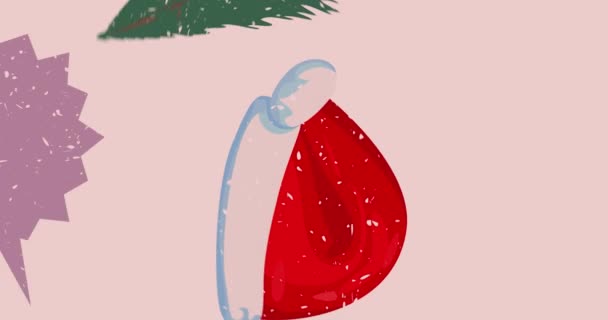 Risograph Holiday Christmas Speech Bubble Geometric Shapes Animation Pine Tree — Stock Video