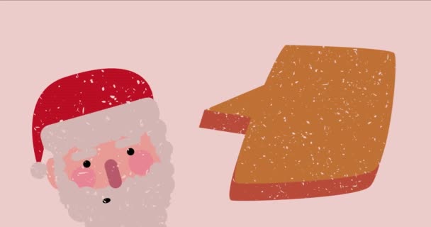 Tête Père Noël Risographe Visage Avec Bulle Vocale Animation Géométrique — Video