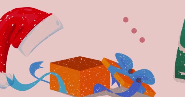 Risógrafo Vacaciones Navidad Con Formas Geométricas Animación Pino Caja Regalo — Vídeo de stock