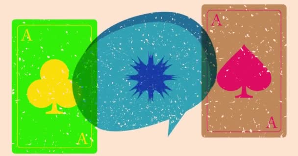 Karta Risograph Playing Card Bańką Mowy Geometrycznych Kształtów Animacji Poruszający — Wideo stockowe
