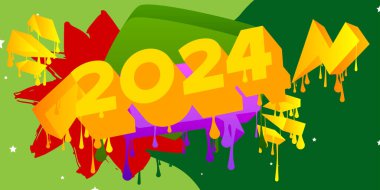 2024 Graffiti etiketi. Soyut modern tatil sokak sanatı dekorasyonu şehir boyama tarzında gerçekleştirildi.