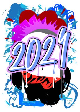 2024 Graffiti etiketi. Soyut modern tatil sokak sanatı dekorasyonu şehir boyama tarzında gerçekleştirildi.