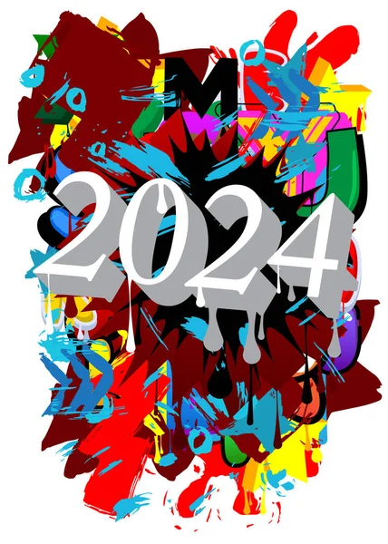 2024 Graffiti Etiketi Soyut Modern Tatil Sokak Sanatı Dekorasyonu Şehir — Stok Vektör