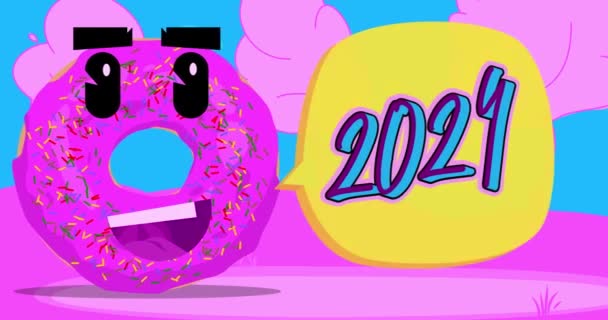 2024 Numaralı Konuşma Baloncuklu Çörek Çizgi Film Animasyonu — Stok video