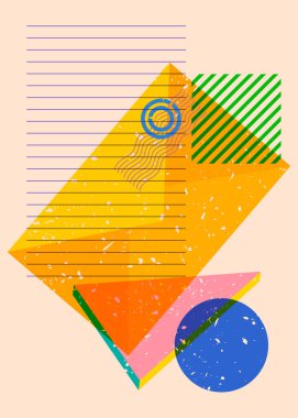 Geometrik şekilli bir mektup zarfı. Geometri elemanları ile moda riso grafik desen tasarımı bülteni.