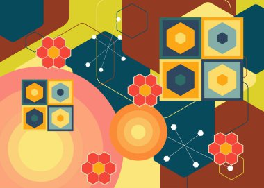 Geçmişe dönük 70 'ler. Harika 1970 'lerin soyut sanat şablonu. Minimalist çizgili tasarım posteri. Eski moda gökkuşağı renkli sanat eserleri.