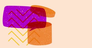 Konuşma balonu ve geometrik şekilli karton kutu animasyon. Moda riso grafik tasarım videosunda nesne taşınıyor.