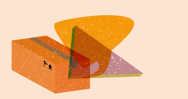 Ризографія Картонна Коробка Анімацією Мовних Бульбашок Геометричних Фігур Переміщення Єкта — стокове відео