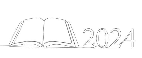 İçinde 2024 sayısı olan sürekli bir kitap satırı. İnce Çizgi Çizimi Vektör Konsepti. Contour Yaratıcı Fikirler Çiziyor.