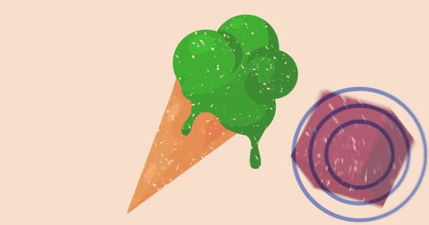 Risograaf Ice Cream Met Geometrische Vormen Animatie Bewegend Zoet Voedsel — Stockvideo