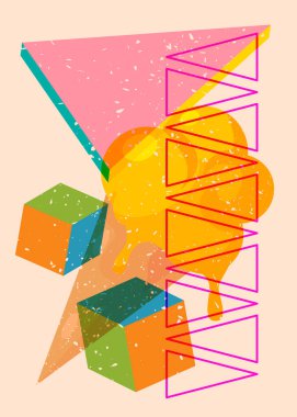 Geometrik şekilli Risograph Dondurması. Geometri elemanları ile modayı gösteren riso grafik desen tasarımı nesneleri.