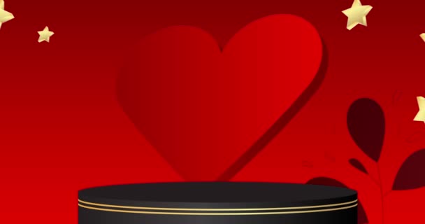 ブラック ゴールド レッドモックアップの製品ディスプレイ バレンタインデーアニメーションシリンダー台座表彰台 プレゼンテーションのためのステージショーケースビデオ — ストック動画