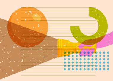 Geometrik şekilli Risograph Flashlight. Geometri elemanları ile modayı gösteren riso grafik desen tasarımı nesneleri.