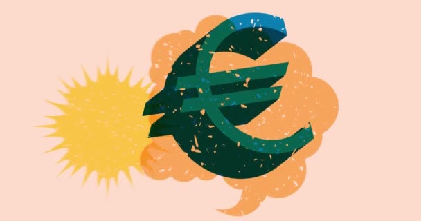 Ризографія Євро Валютний Символ Анімацією Мовних Бульбашок Геометричних Фігур Переміщення — стокове відео