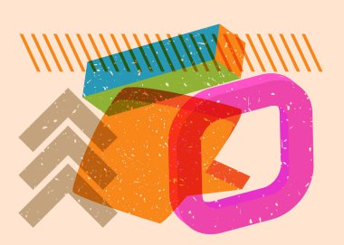 Geometrik şekilli Risograph konuşma balonu. Geometri elemanları ile modayı gösteren riso grafik desen tasarımı nesneleri.