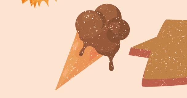 Risograaf Ice Cream Met Spraakbel Geometrische Vormen Animatie Bewegend Zoet — Stockvideo