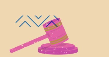 Geometrik şekilli Risograph Gavel animasyonu. Moda riso grafik tasarım videosunda nesne taşınıyor.