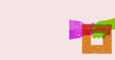 Geometrik şekilli Risograph Flashlight animasyon. Moda riso grafik tasarım videosunda nesne taşınıyor.