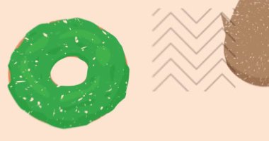 Risograph Donut ve geometrik şekilli konuşma balonu animasyon. Moda riso grafik tasarım videosunda nesne taşınıyor.