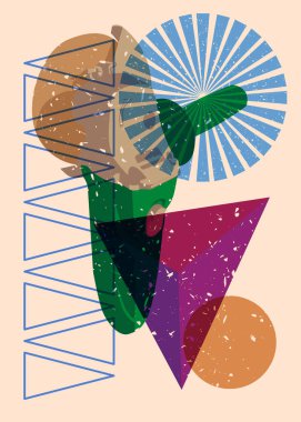 Risograph Açı Öğütücü, Geometrik şekilli Güç Aracı. Geometri elemanları ile modayı gösteren riso grafik desen tasarımı nesneleri.