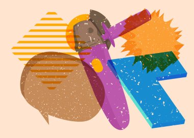 Risograph Açı Öğütücü, Geometrik şekilli Güç Aracı. Geometri elemanları ile modayı gösteren riso grafik desen tasarımı nesneleri.