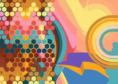 Geçmişe dönük 70 'ler. Harika 1970 'lerin soyut sanat şablonu. Klasik tasarım posteri. Eski moda soyut sanat eserleri.