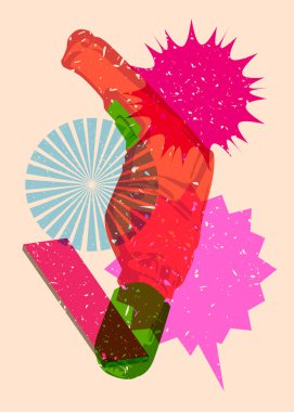 Risograph Drill, geometrik şekilli konuşma baloncuklu Güç Aracı. Geometri elemanları ile modayı gösteren riso grafik desen tasarımı nesneleri.