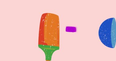 Risograph Keçeli Kalem ve geometrik şekilli konuşma balonu animasyonu. Moda riso grafik tasarım videosunda nesne taşınıyor.