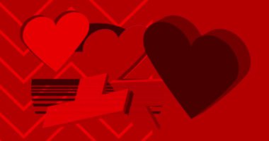 Red Heart geometrik grafik retro temalı arka plan animasyonu. Minimum Sevgililer Günü geometrik elementleri. Klasik soyut şekiller video.