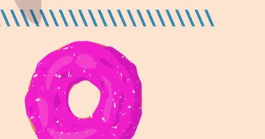 Geometrik şekilli Risograph Doughnut animasyonu. Moda riso grafik tasarım videosunda nesne taşınıyor.